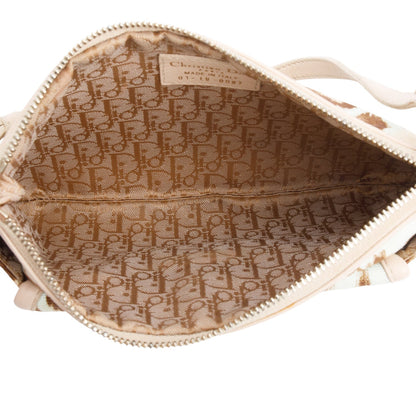 Christian Dior Vintage Leoparf Print Pink Leather Trim Canvas Mini Pochette