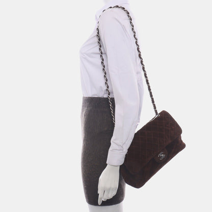 Chanel Classic Flap Medium Dark Chocolate Brown Suede Leather Silver HW, 1996-1997
