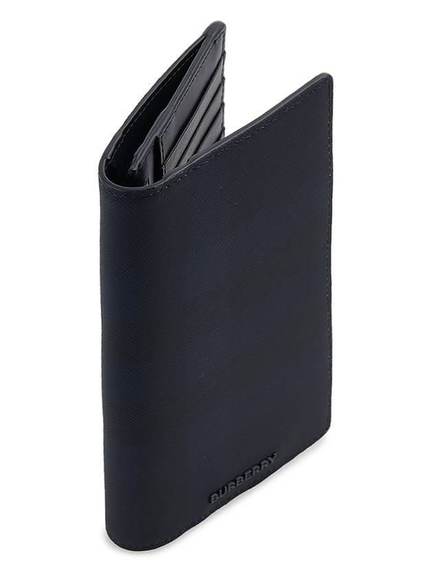 Luxury Burberry Coated Canvas Check Motif Long Wallet Navy