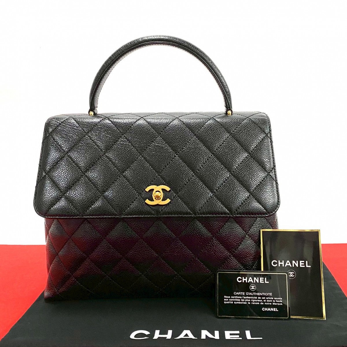 CHANEL Handbag Matt caviar skin black COCO Mark Matrasse Women