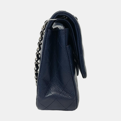 Chanel Classic Flap Medium Navy Caviar Leather Silver Hardware