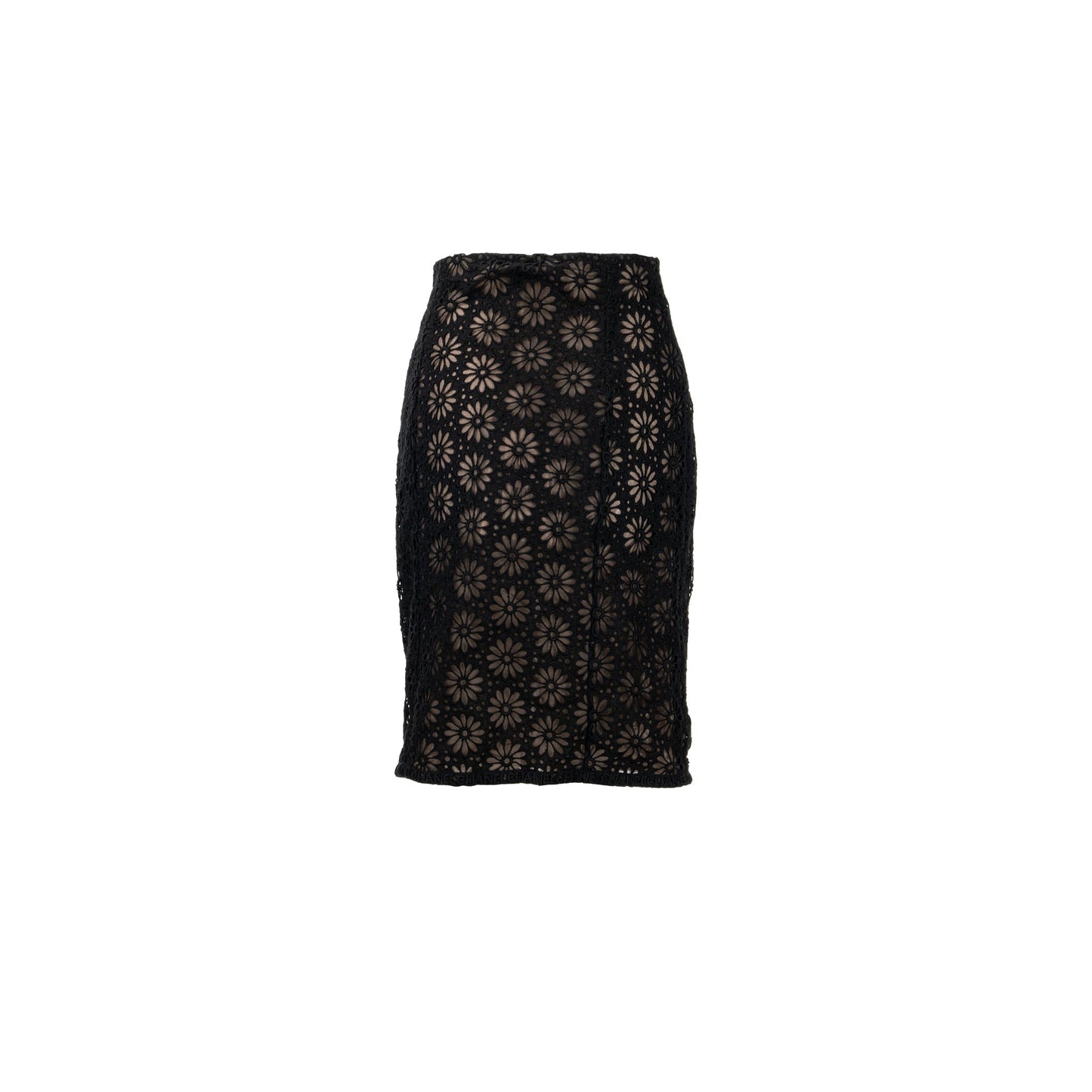 Chanel Size 34 21S Flora Lace Skirt Cotton Black