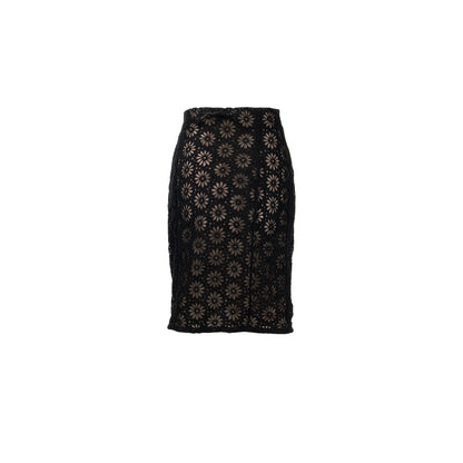 Chanel Size 34 21S Flora Lace Skirt Cotton Black