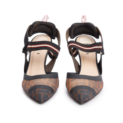 Fendi Brown FF Zucca Colibri Mesh Slingback Pumps, Size 39