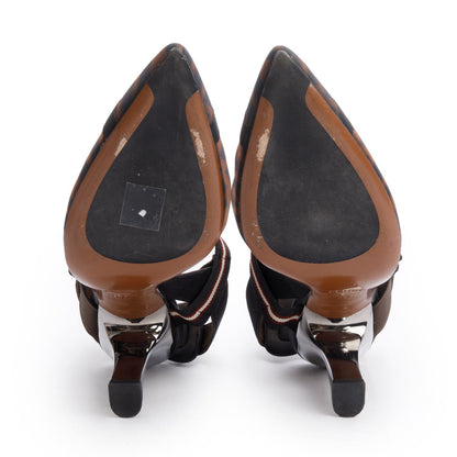 Fendi Brown FF Zucca Colibri Mesh Slingback Pumps, Size 39