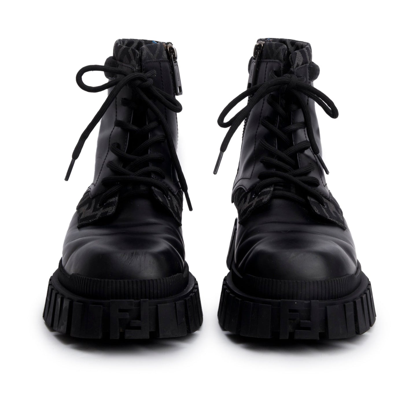 Fendi Black FF Canvas Black Leather Force Combat Boots, Men's Size 10