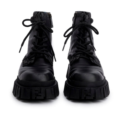 Fendi Black FF Canvas Black Leather Force Combat Boots, Men's Size 10