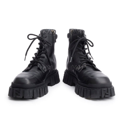 Fendi Black FF Canvas Black Leather Force Combat Boots, Men's Size 10