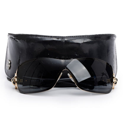 Chanel 4164 Black Acetate Enamel Camellia Shield Sunglasses