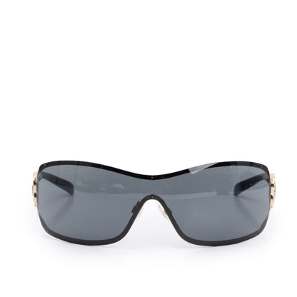 Chanel 4164 Black Acetate Enamel Camellia Shield Sunglasses