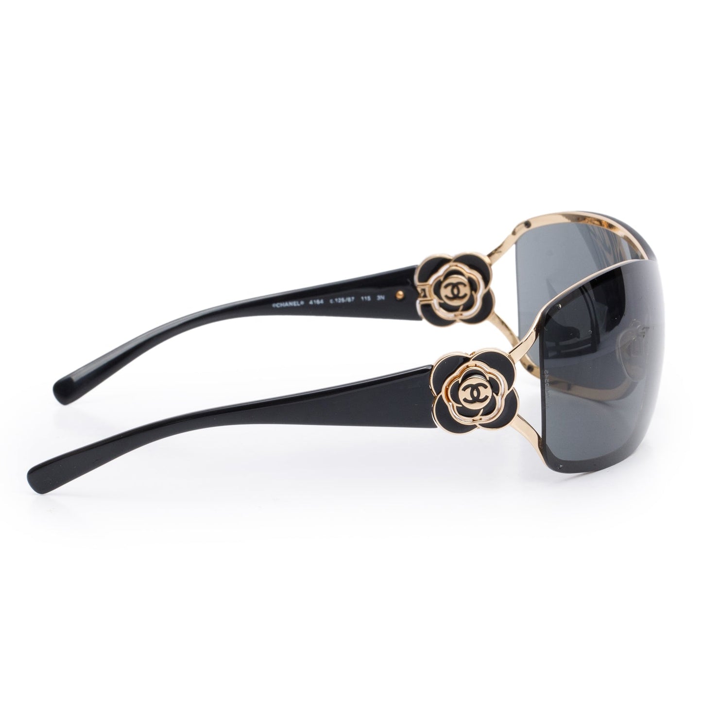Chanel 4164 Black Acetate Enamel Camellia Shield Sunglasses