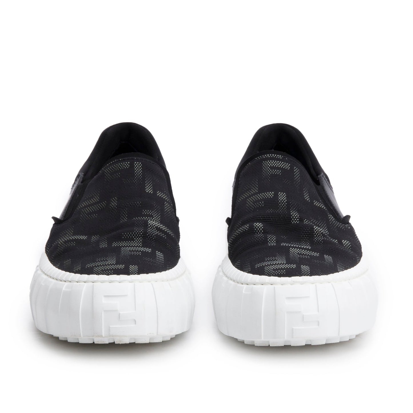 Fendi Black Zucca FF Logo Canvas  Leather Sneakers, Men's Size 10