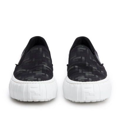 Fendi Black Zucca FF Logo Canvas  Leather Sneakers, Men's Size 10