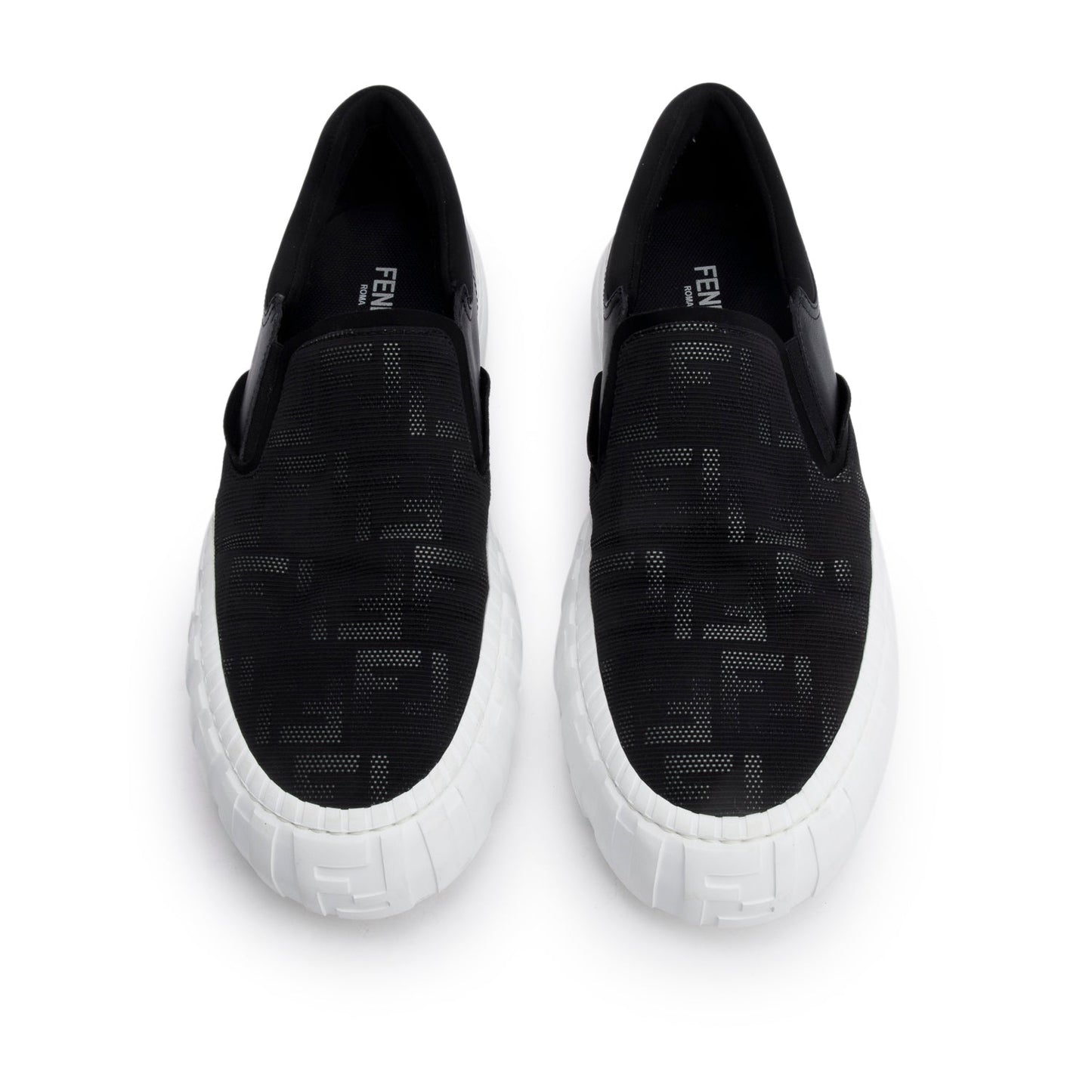 Fendi Black Zucca FF Logo Canvas  Leather Sneakers, Men's Size 10