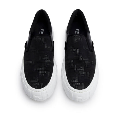 Fendi Black Zucca FF Logo Canvas  Leather Sneakers, Men's Size 10