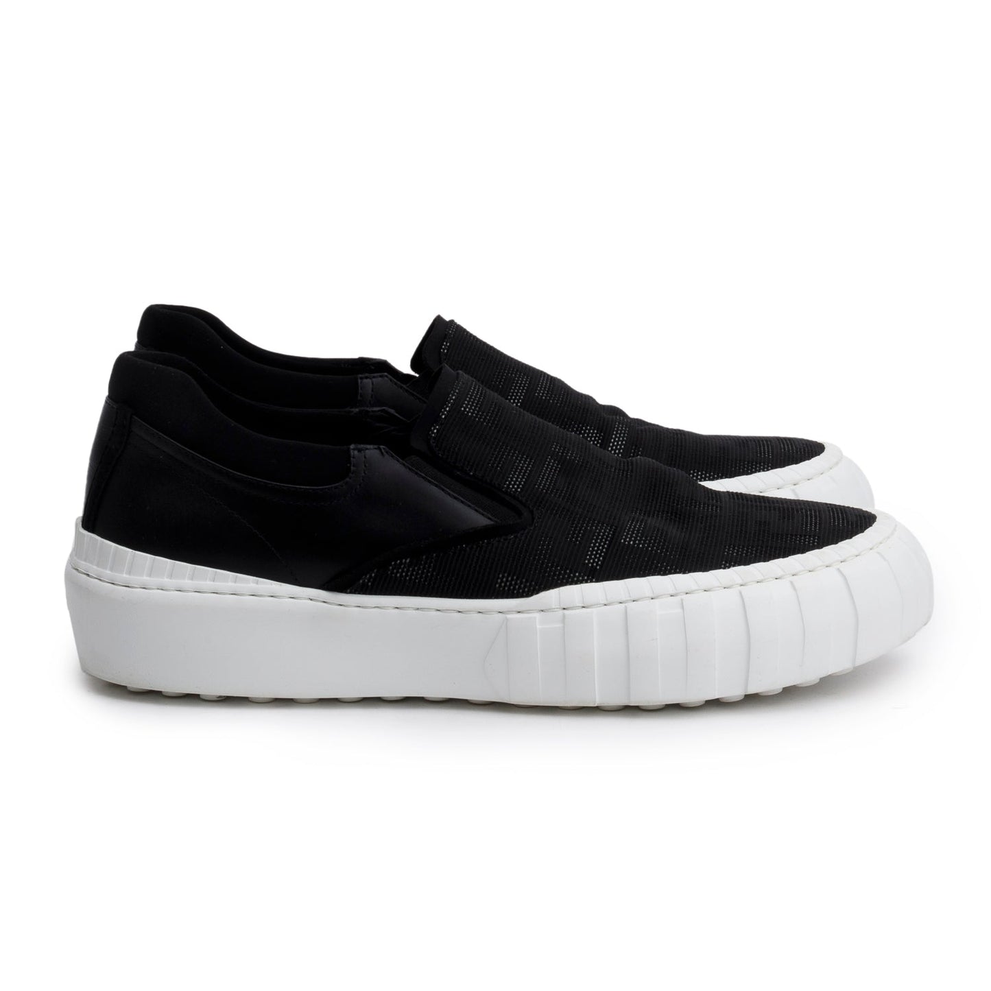 Fendi Black Zucca FF Logo Canvas  Leather Sneakers, Men's Size 10