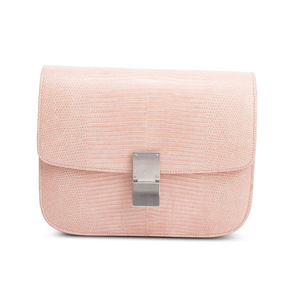 Celine Pink Lizard Medium Classic Box Flap Bag