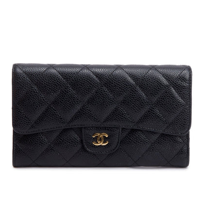 Chanel Black Caviar Leather Medium Trifold Wallet