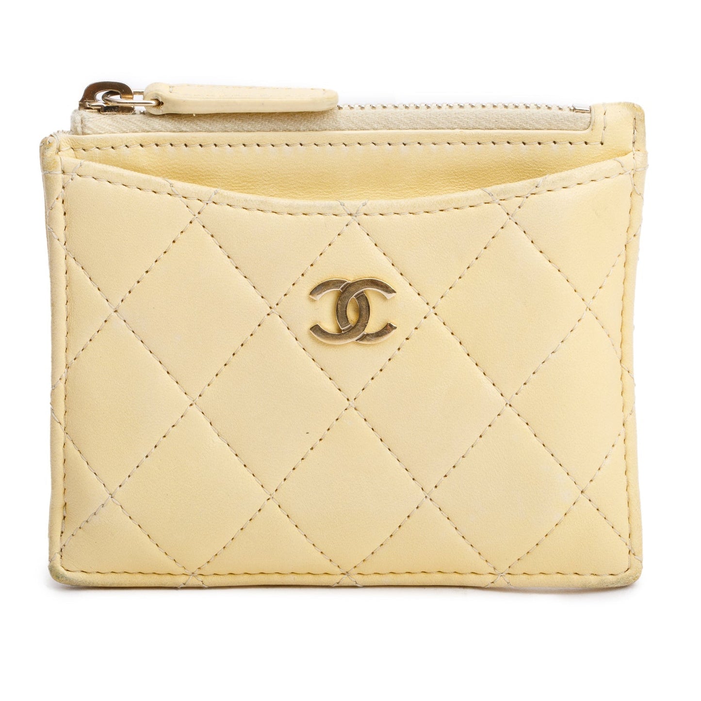 Chanel 2020 Yellow Quilted Lambskin Leather CC Zipped Card Holder