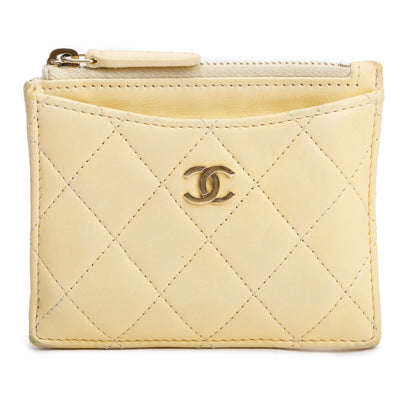 Chanel 2020 Yellow Quilted Lambskin Leather CC Zipped Card Holder