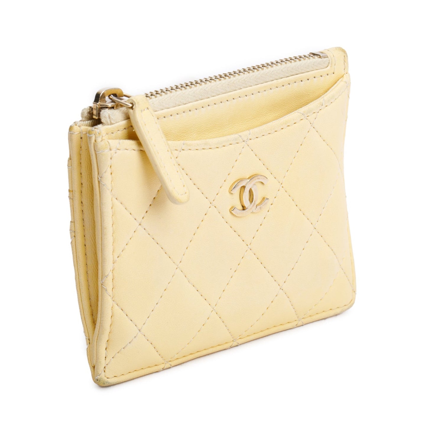 Chanel 2020 Yellow Quilted Lambskin Leather CC Zipped Card Holder