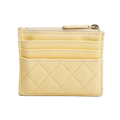 Chanel 2020 Yellow Quilted Lambskin Leather CC Zipped Card Holder