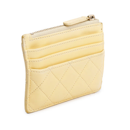 Chanel 2020 Yellow Quilted Lambskin Leather CC Zipped Card Holder