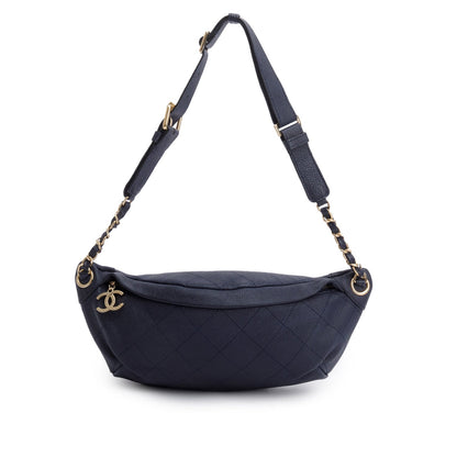 Chanel Navy Calfskin Leather Quilted Banane Waist Bag