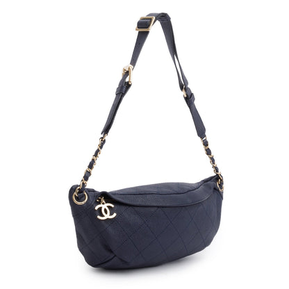Chanel Navy Calfskin Leather Quilted Banane Waist Bag