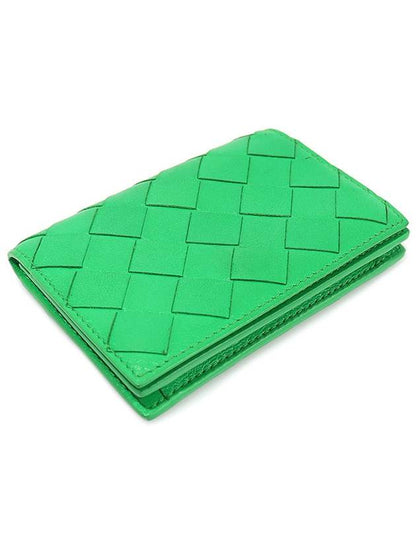 Luxury Bottega Veneta 667141 Green Paraket Lambskin Intrecciato Business Card Holder
