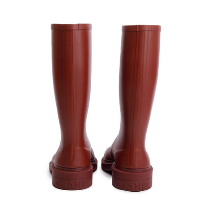 Chanel Dark Red Rubber CC High Rain Boots, Size 37