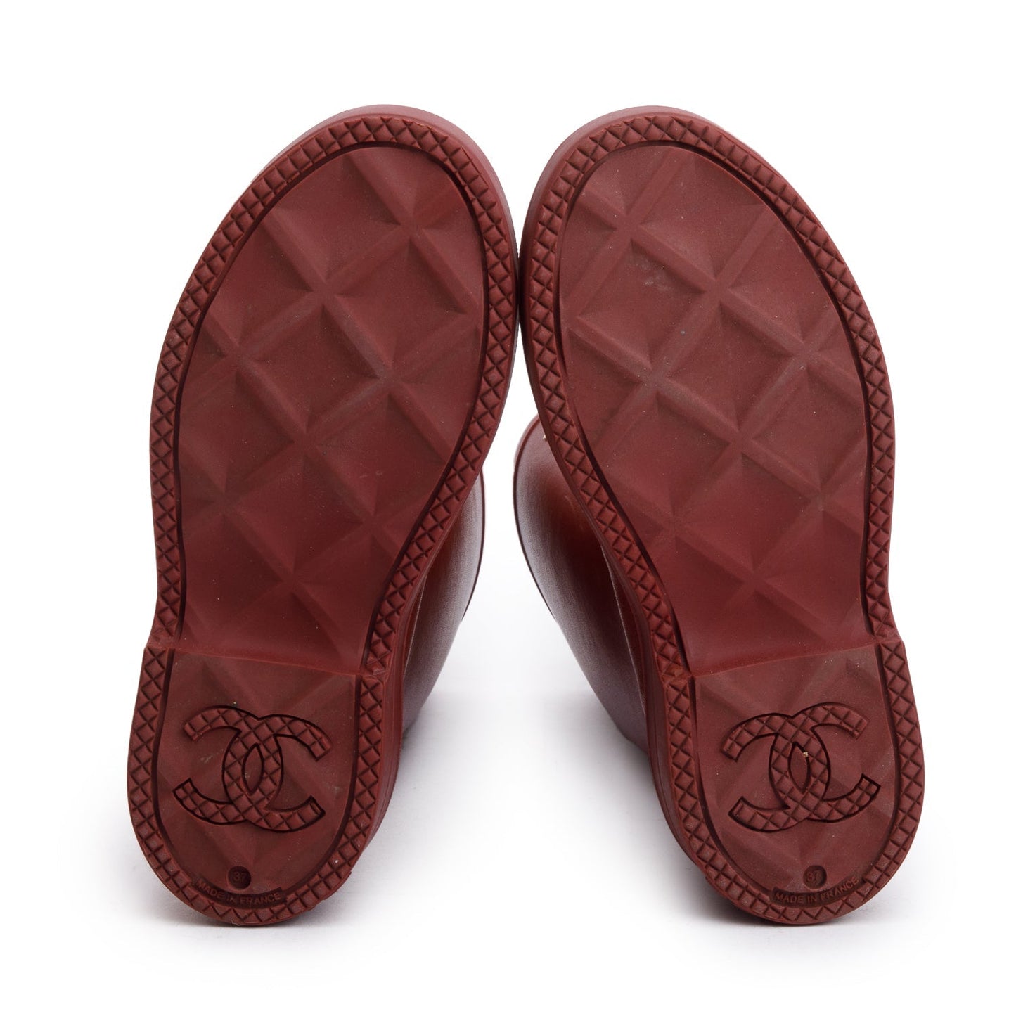 Chanel Dark Red Rubber CC High Rain Boots, Size 37