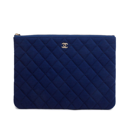 Chanel Blue Jersey Cotton Quilted Medium Cosmetic Clutch Bag