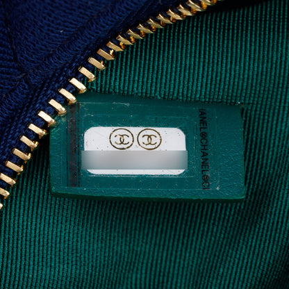 Chanel Blue Jersey Cotton Quilted Medium Cosmetic Clutch Bag
