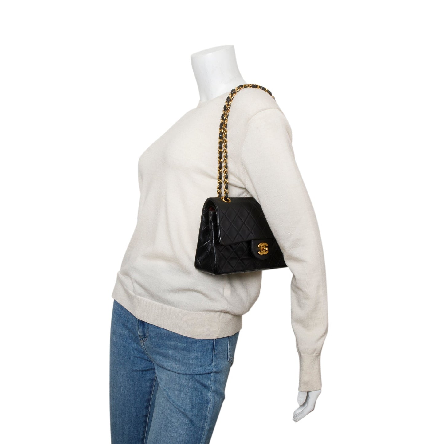 Chanel Vintage Black Lambskin Classic Small Double Flap Bag