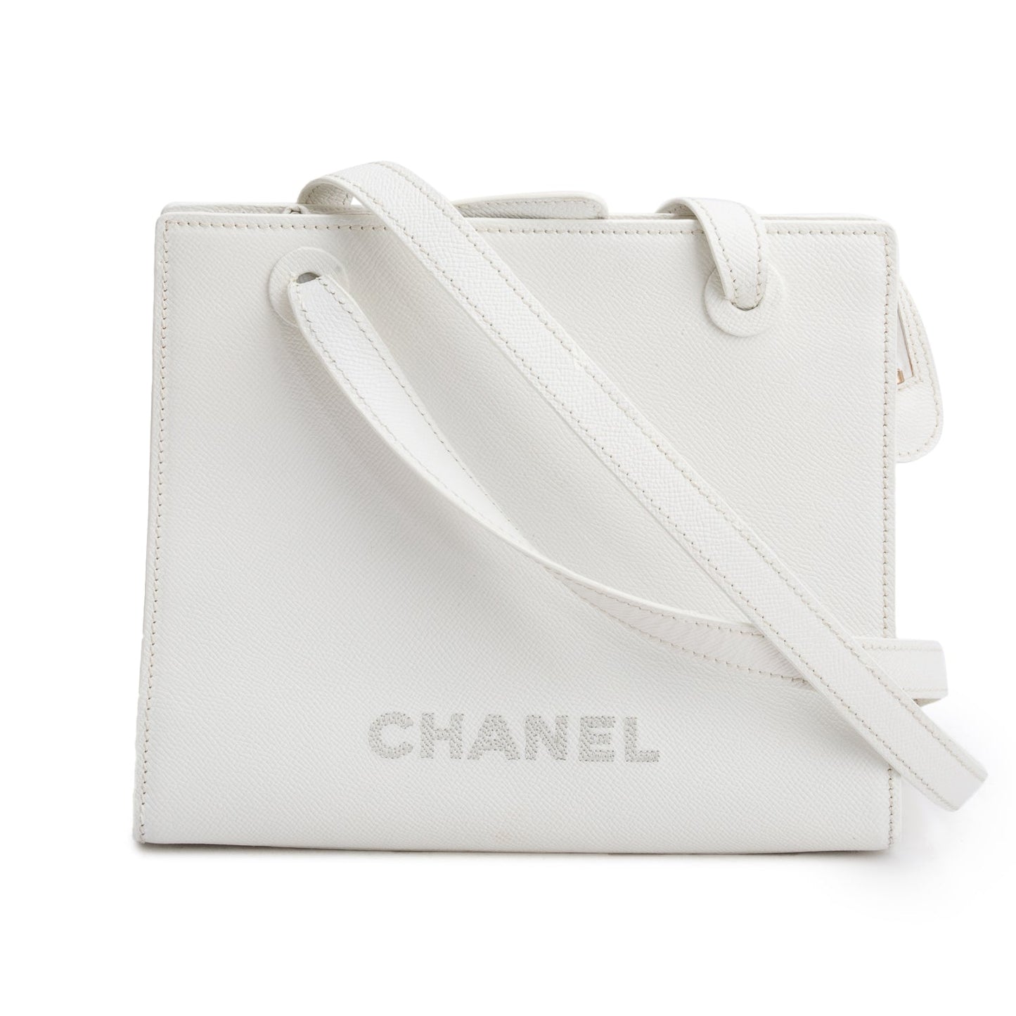 Chanel Vintage White Caviar Leather Logo Shoulder Bag