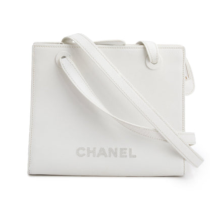 Chanel Vintage White Caviar Leather Logo Shoulder Bag