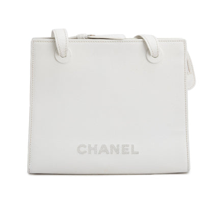 Chanel Vintage White Caviar Leather Logo Shoulder Bag