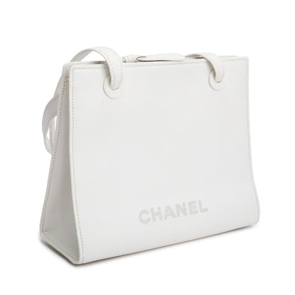 Chanel Vintage White Caviar Leather Logo Shoulder Bag