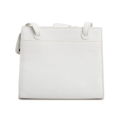 Chanel Vintage White Caviar Leather Logo Shoulder Bag