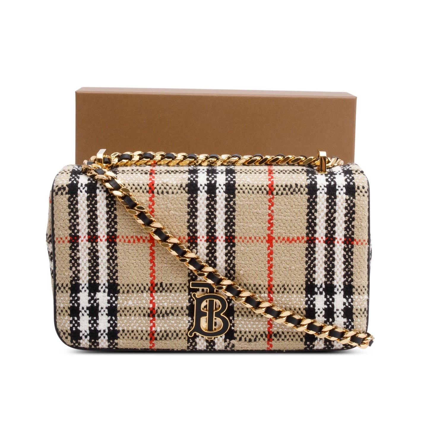 Burberry Beige Check Tweed Small Lola TB Shoulder Bag