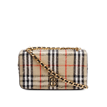 Burberry Beige Check Tweed Small Lola TB Shoulder Bag
