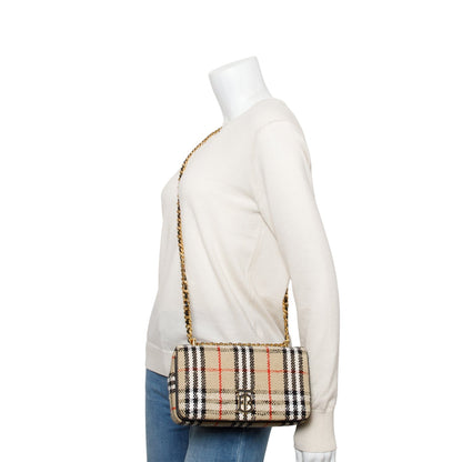 Burberry Beige Check Tweed Small Lola TB Shoulder Bag