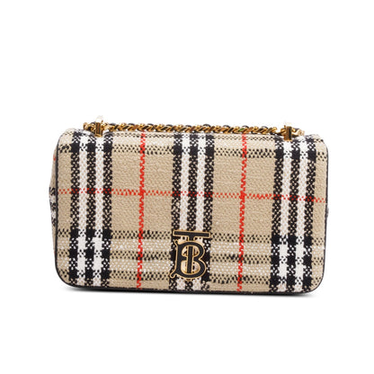 Burberry Beige Check Tweed Small Lola TB Shoulder Bag