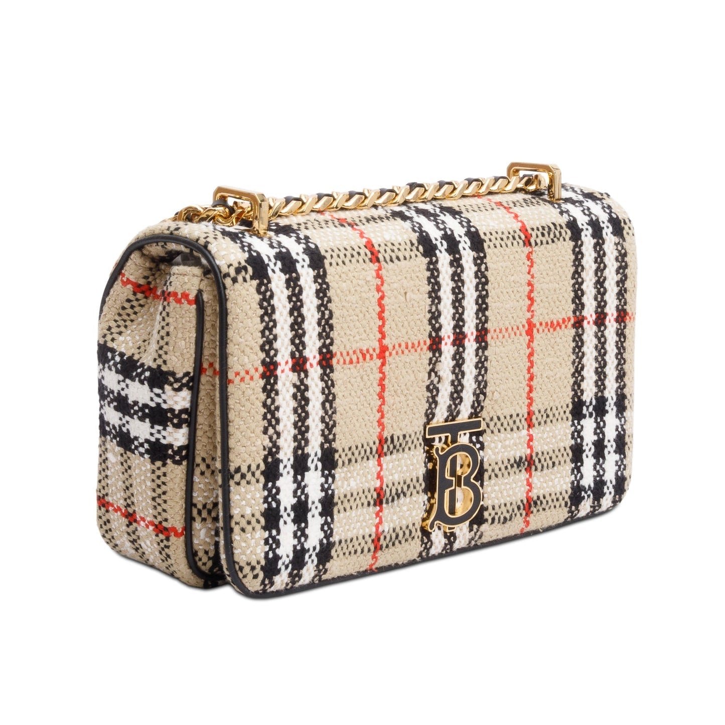 Burberry Beige Check Tweed Small Lola TB Shoulder Bag