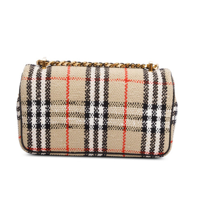 Burberry Beige Check Tweed Small Lola TB Shoulder Bag