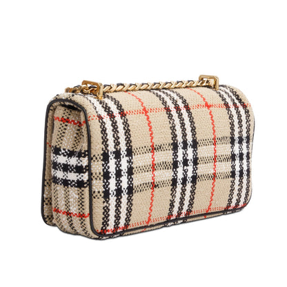 Burberry Beige Check Tweed Small Lola TB Shoulder Bag