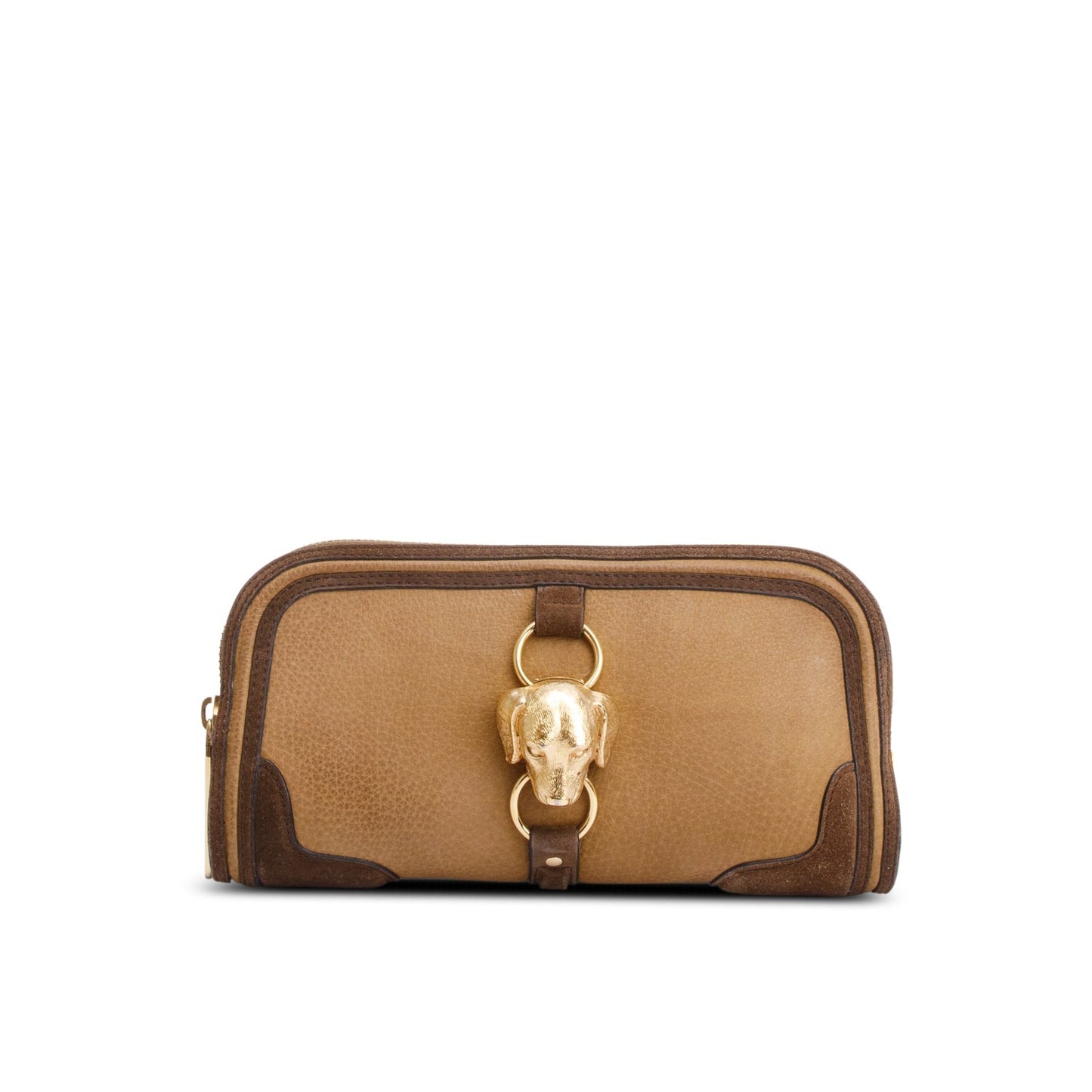 Burberry Beige/Brown Nubuck Leather Alma Dog Clutch
