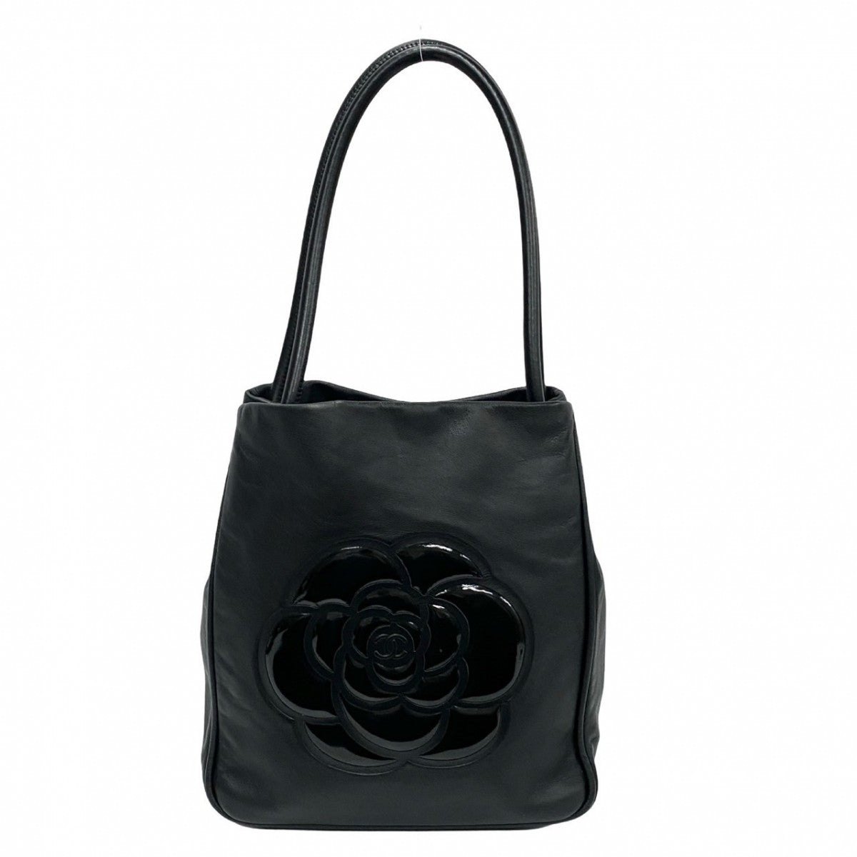 CHANEL Tote Bag leather black logo Camelia Women