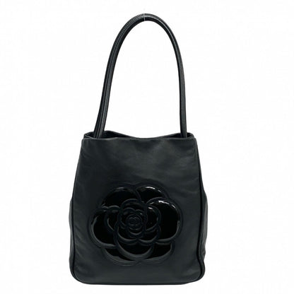 CHANEL Tote Bag leather black logo Camelia Women